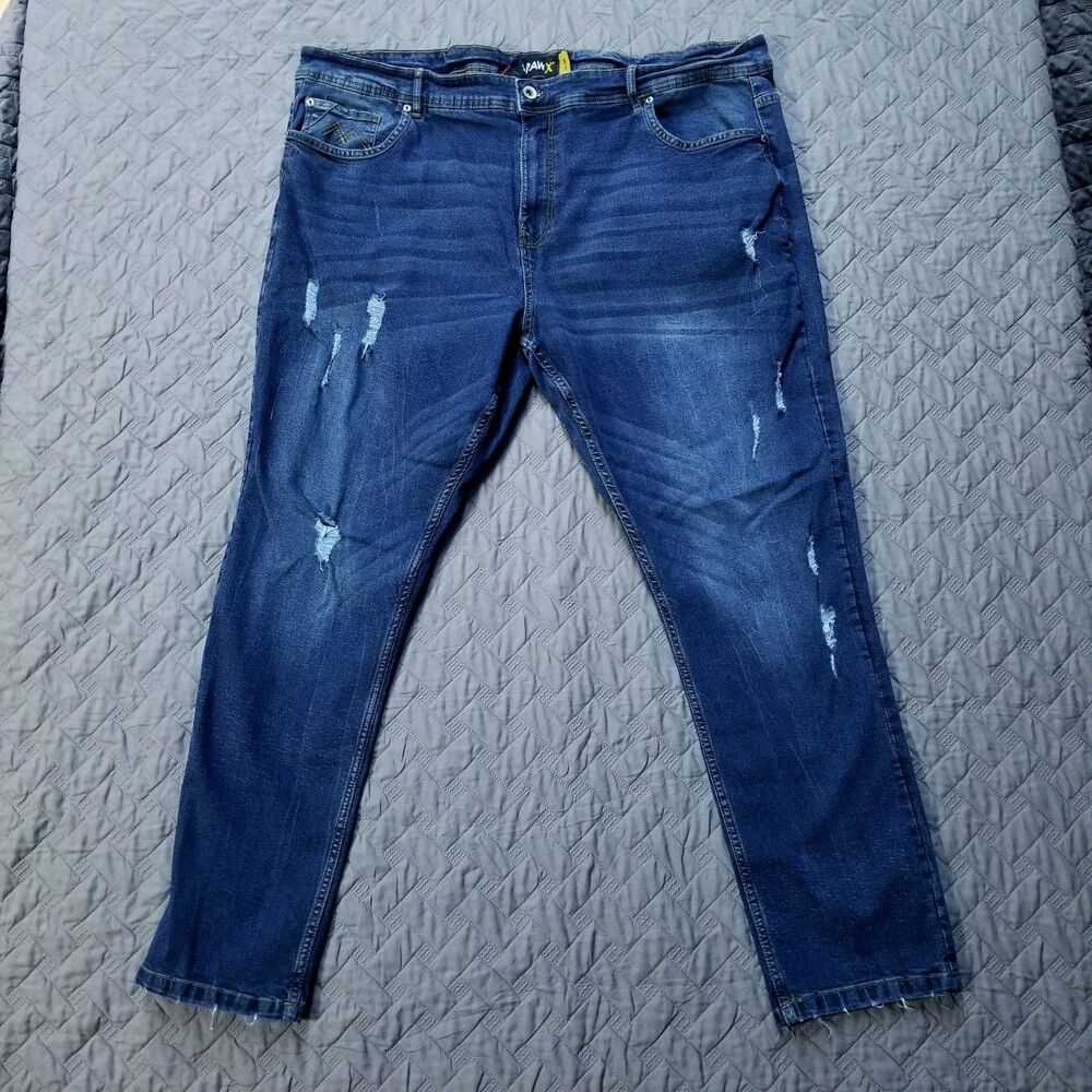 Raw X Jeans Mens 48X32 Blue Slim Straight Leg Dark Wash American Denim Distresse